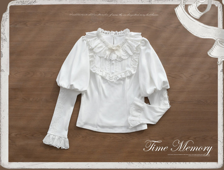Time Memory~Cozy and Warm~Elegant Lolita Shirt Slimming Mutton Sleeves Blouse S white 