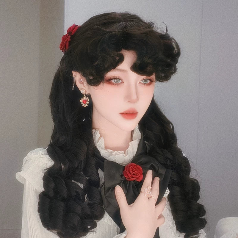 Retro Lolita Roman Roll Wig, Detachable Ponytails