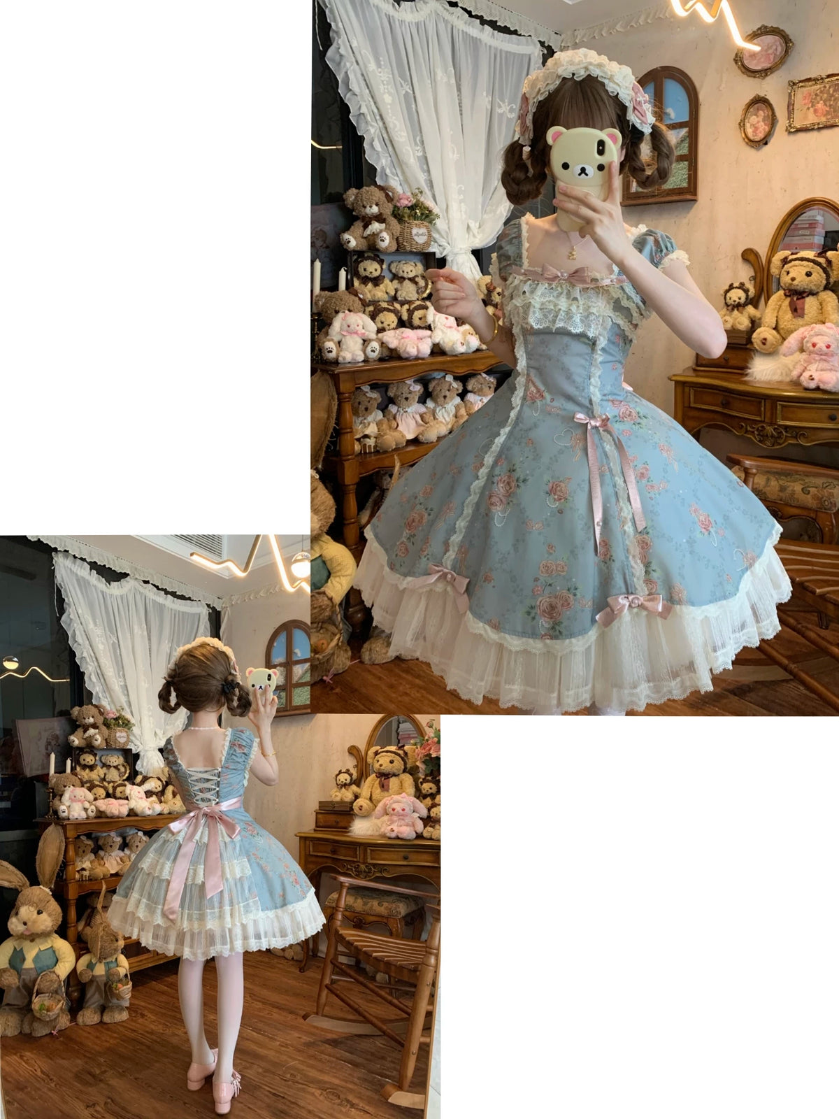 Pearl & Rose - Old School Lolita Floral Print Lolita OP Dress, Back Opening 45925:868404