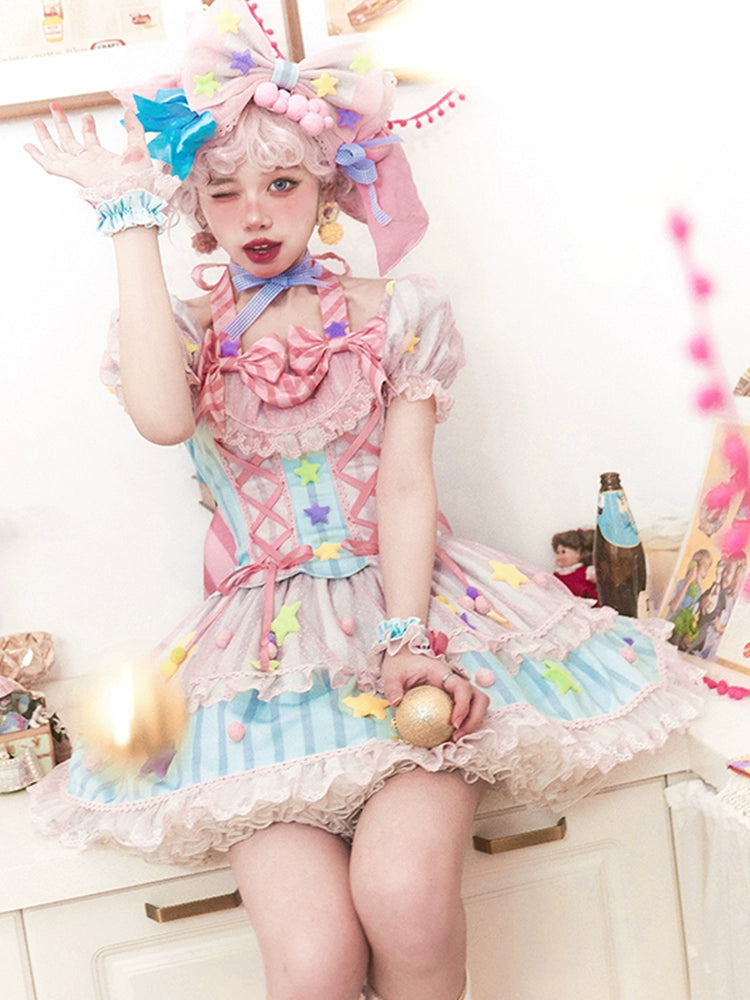 Sakurahime~Kawaii Lolita Pink Blue Daily Princess Dress S OP dress 