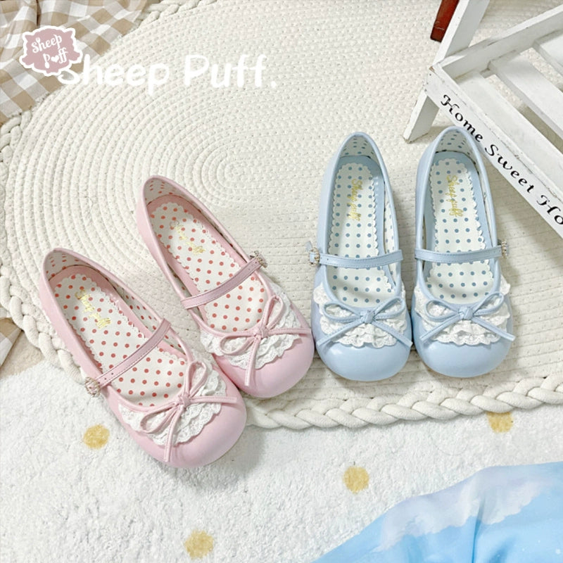 Sheep Puff~Young Layla~Vintage Lolita Shoes Low Heel Butterfly Shoes   