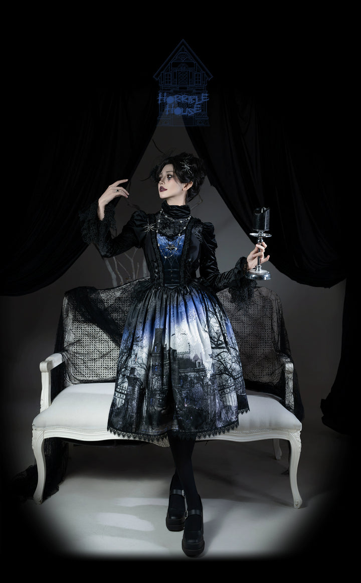 LilithHouse~Horror House~Gothic Lolita JSK with Spooky Castle Print