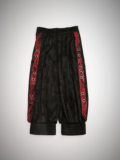 Alice Girl~Bony Dragon~Chinese Style Lolita Pants Black Capris Pants Cropped pants (black and red) XS 