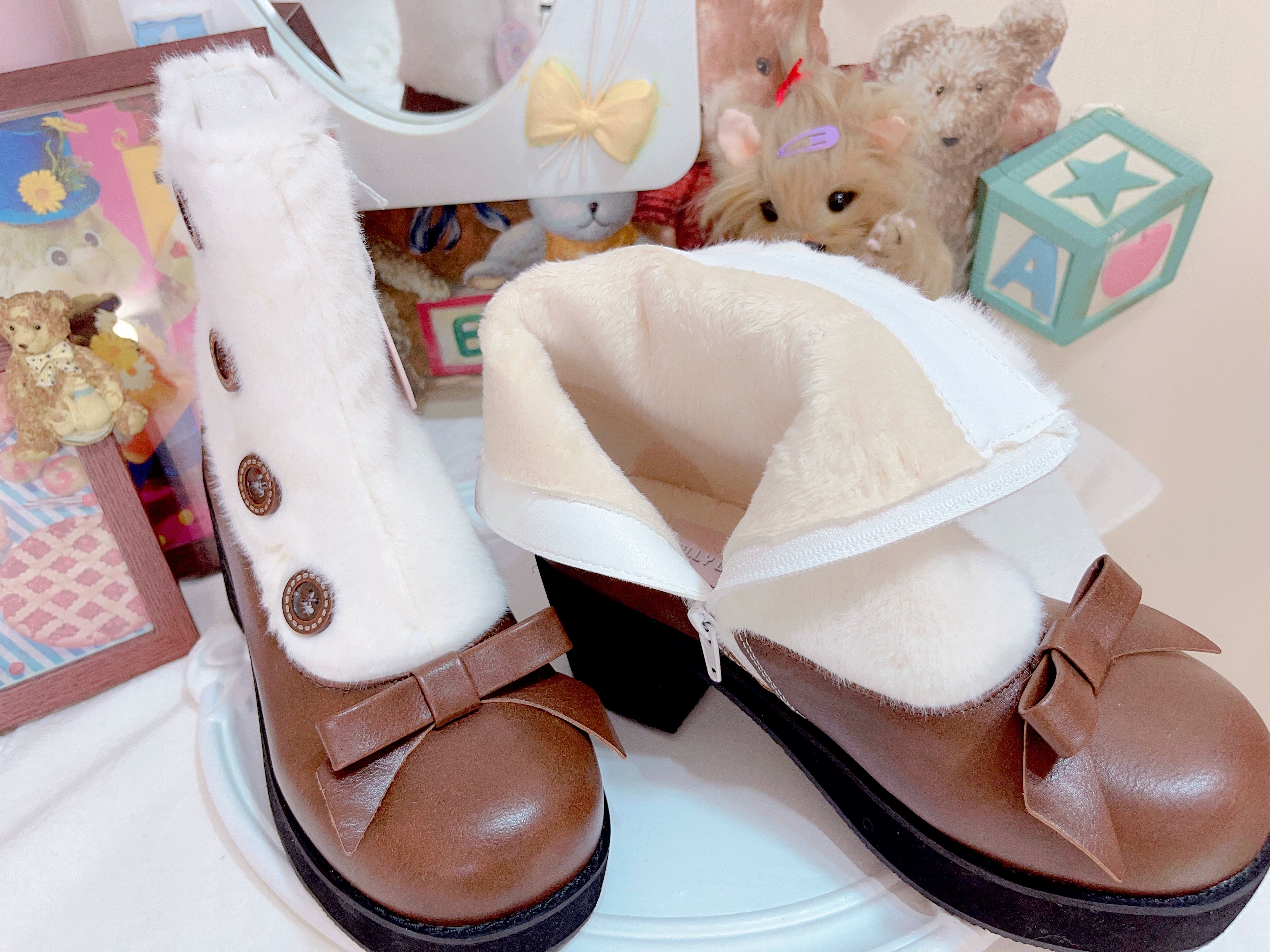 Dolly Doll~Winter Lolita Boots Fur Mary Jane Lolita Low Heel Shoes 32674:403338