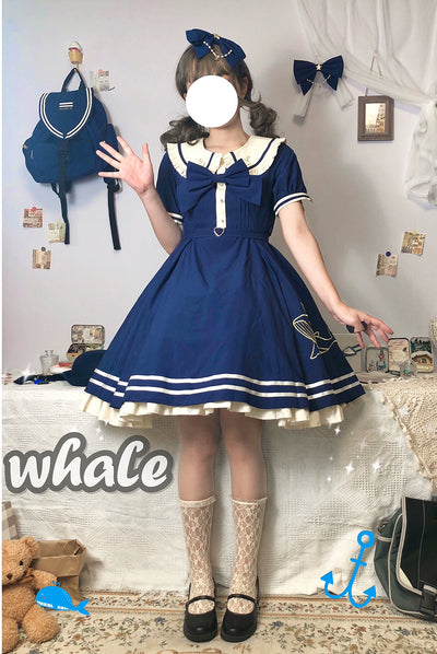 (BFM)Strawberry Witch~Summer Lolita Dress Sailor OP Daily Dress S and indigo (navy blue) 