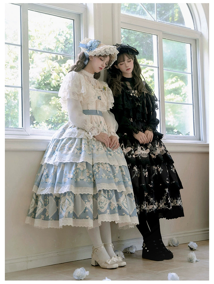 With PUJI~Letter and Poetry~Classic Lolita JSK Suit Four-tiered Twins Dress