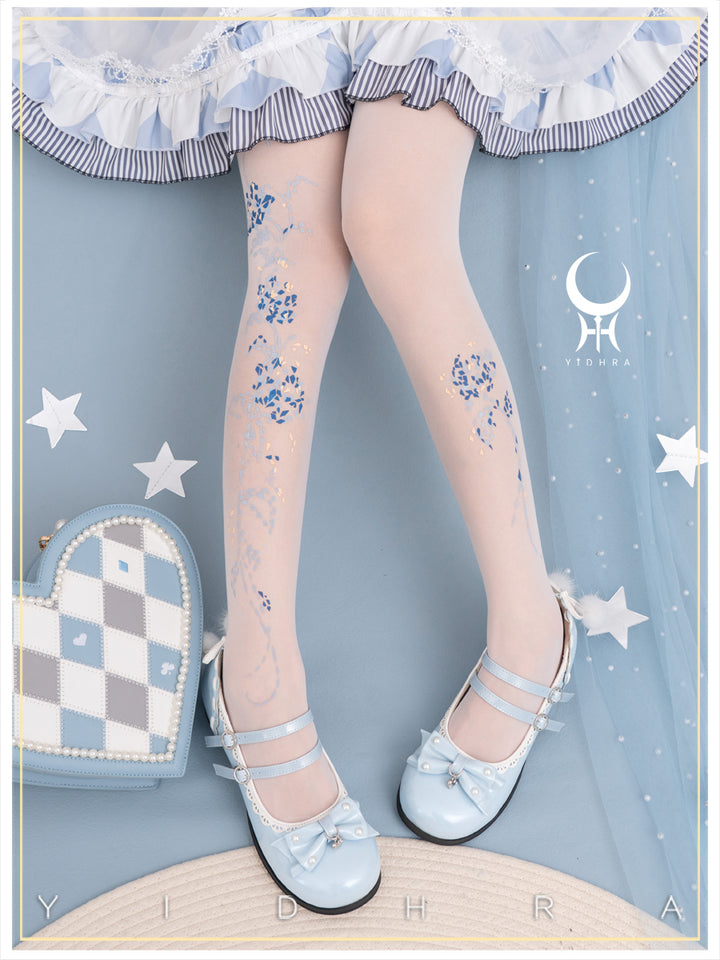 Yidhra~Resplendent flower Qiki~Elegant Lolita Pantyhose Velvet Pantyhoses Summer Free size White thin · Silk 20D 