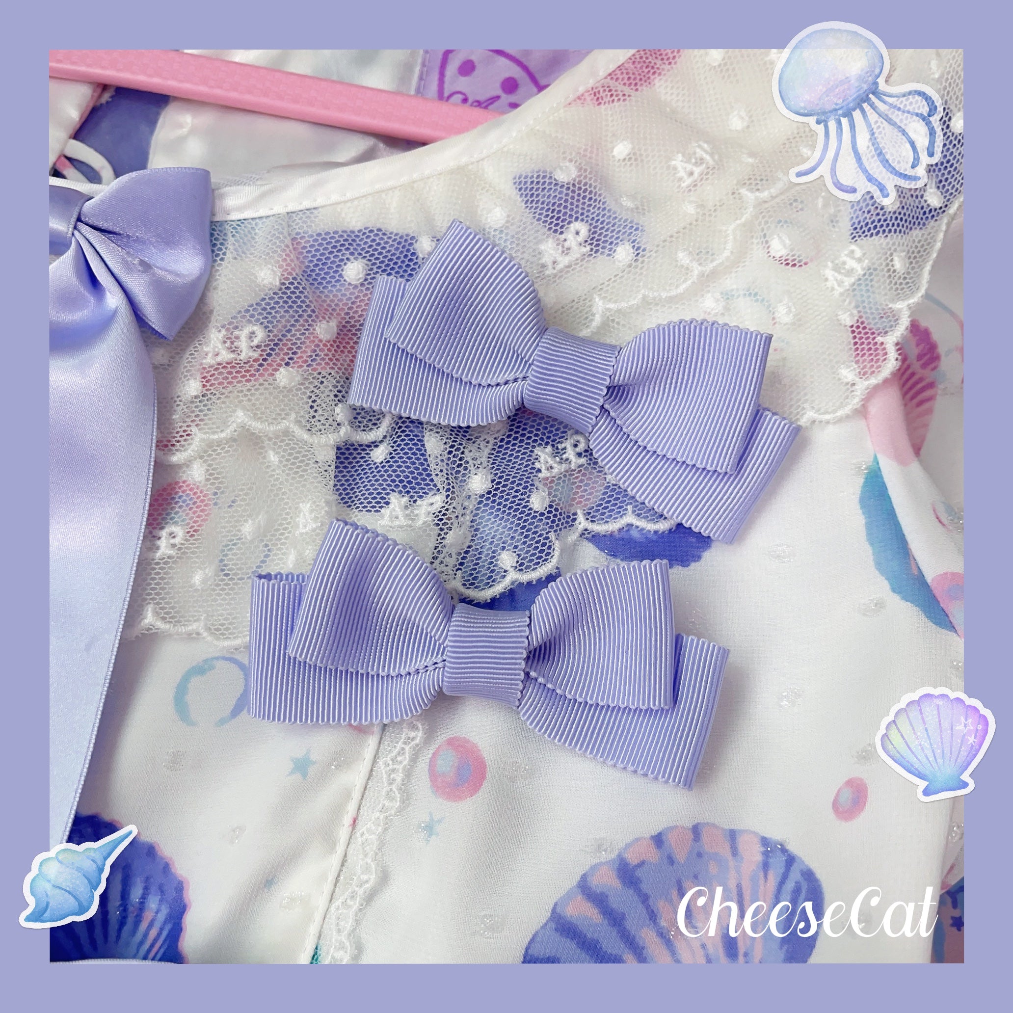 Cheese Cat - Fluffy Lop-Eared Bunny Sweet Lolita Hairband Purple Brooch (1 pair)
