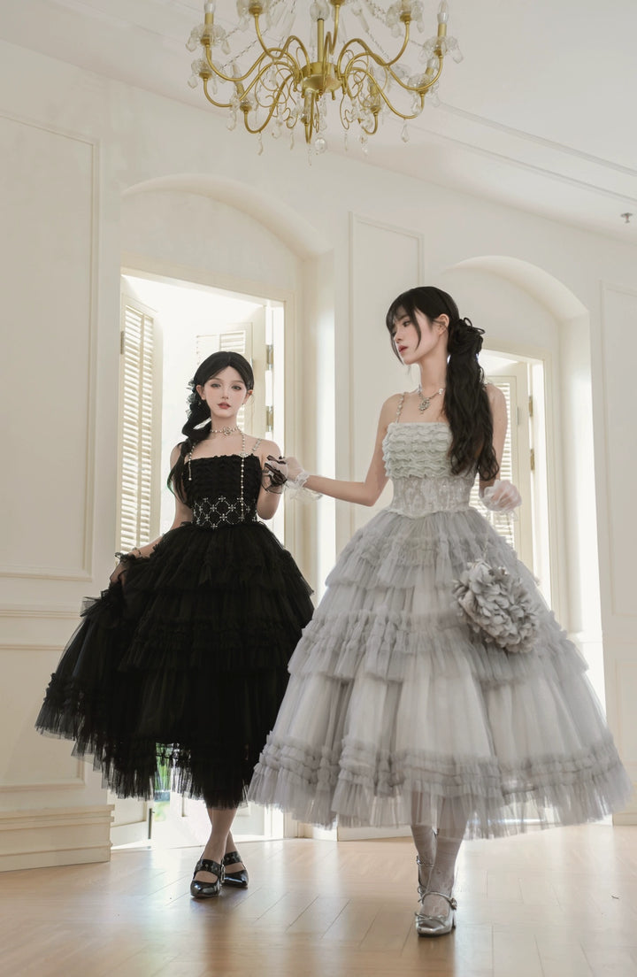 Sara Bell~Hailey~Elegant Lolita JSK Dress with Large Tiered Voile Hem
