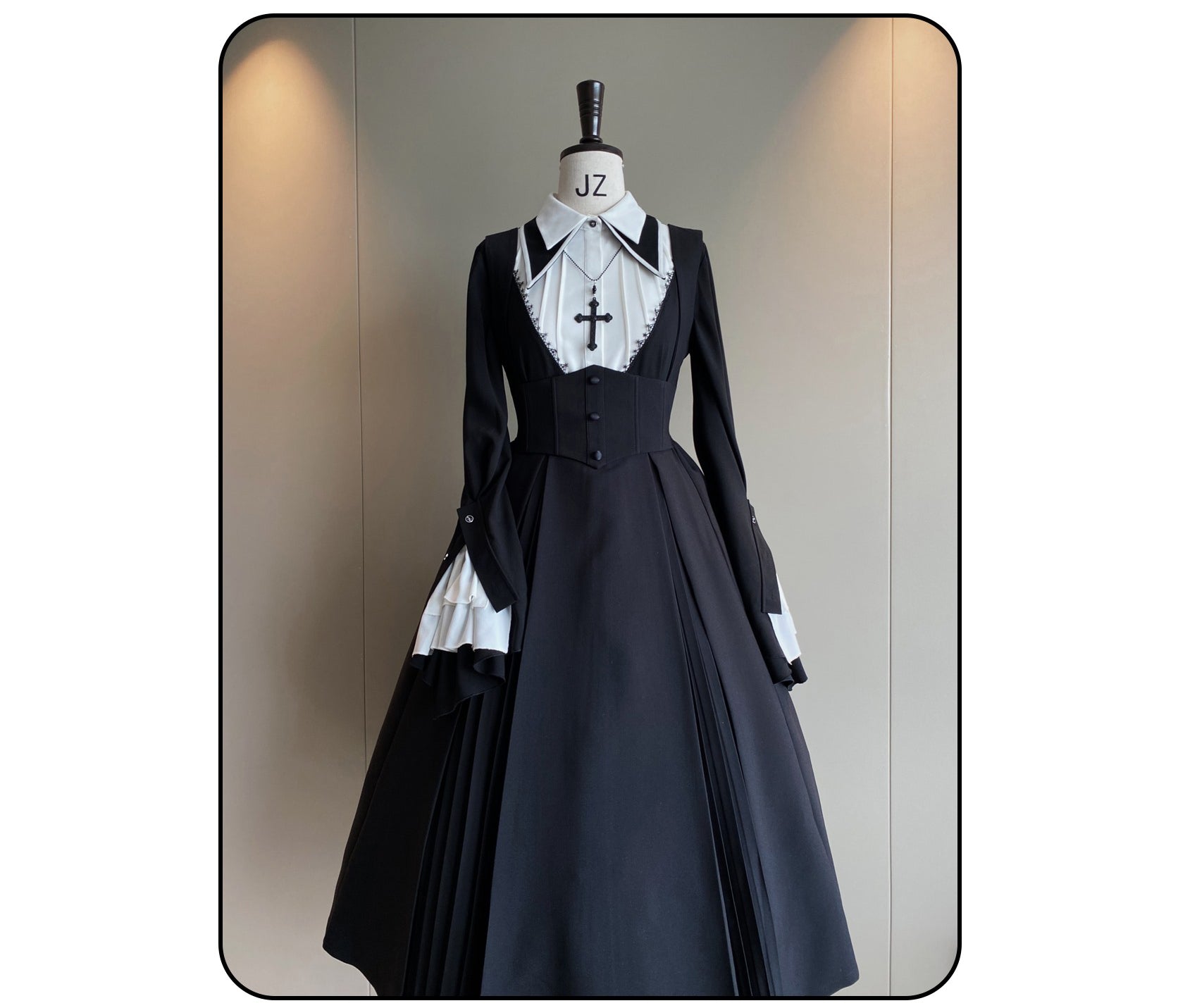 Susin Lolita - Cross Praise - Nun Style Gothic Lolita Dress and Blouse S strap waist cover dress (long)