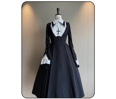Susin Lolita~Cross Praise~Nun Style Gothic Lolita Dress and Blouse S strap waist cover dress (long) 