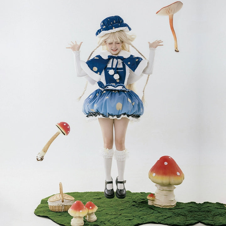 (BFM)With Puji~Blue Umbrella~Lolita Dress Suspenders Mushroom Set   