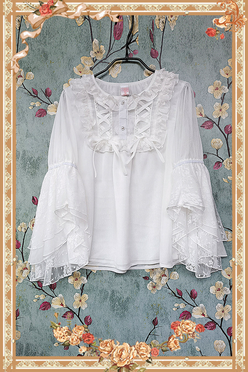 Infanta~Elegant Lolita Loose Blouse Lace Multicolor free size white 