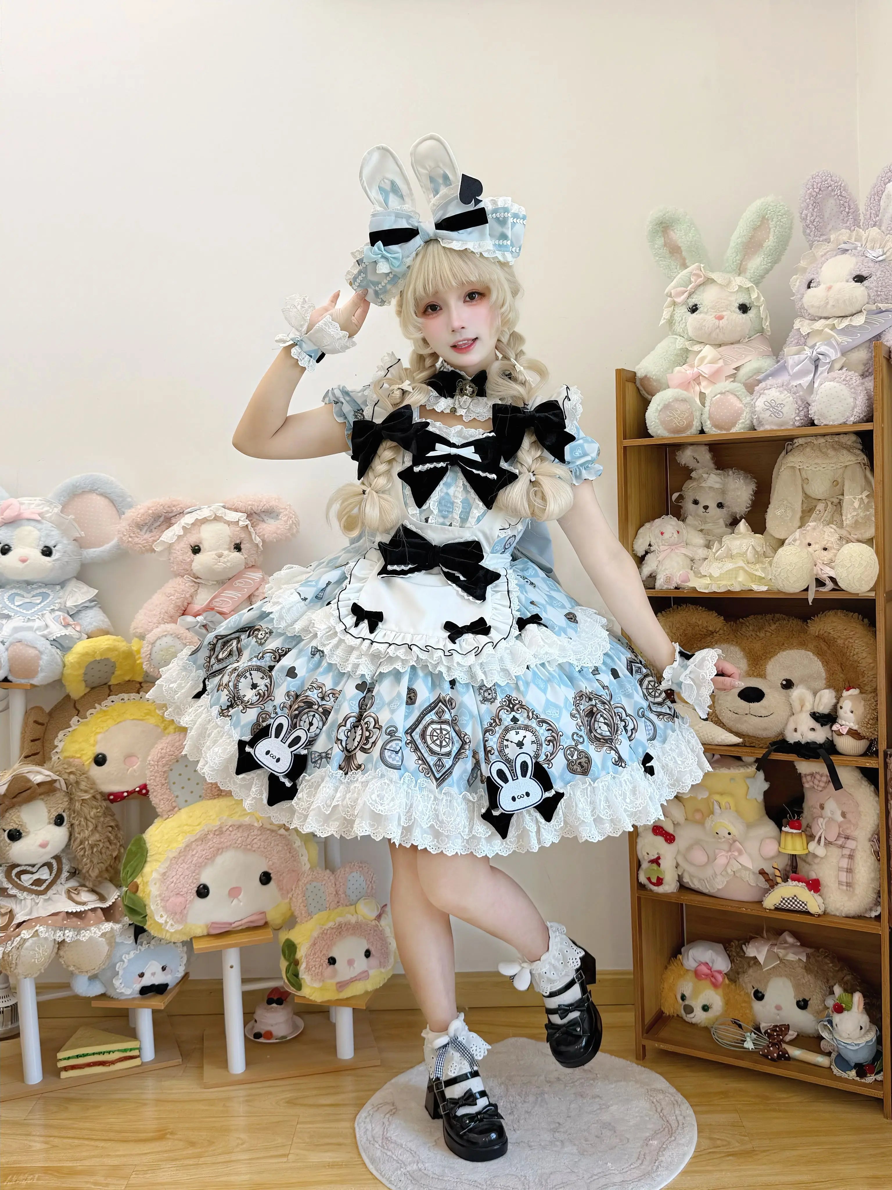 Unnamed Journey - Sweet Lolita Argyle Printed OP Dress with Bunny Details 45510:850376