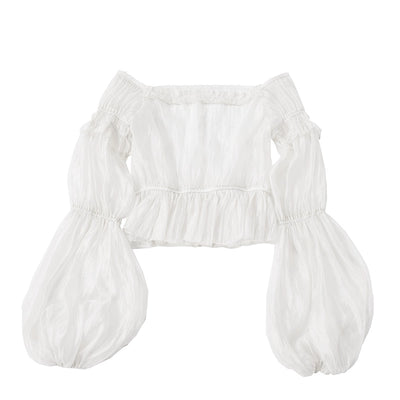 Balladeer~Classic Lolita Shirt Puff Sleeves Open Shoulder Blouse S White 