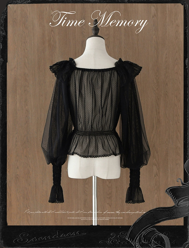 Time Memory~Layered Heart~Sheer Classic Shirt with Mutton Sleeves & Polka Dot 42821:757750