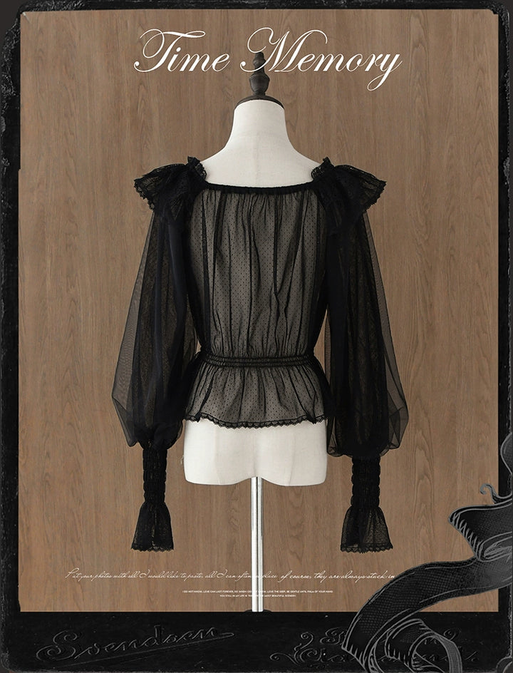 Time Memory~Layered Heart~Sheer Classic Shirt with Mutton Sleeves & Polka Dot 42821:757750