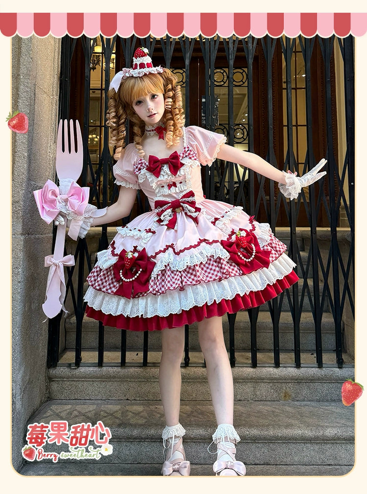 Sakurahime~Berry Sweetheart~Sweet Lolita OP Suit Old School Lolita Dress and Top Hat