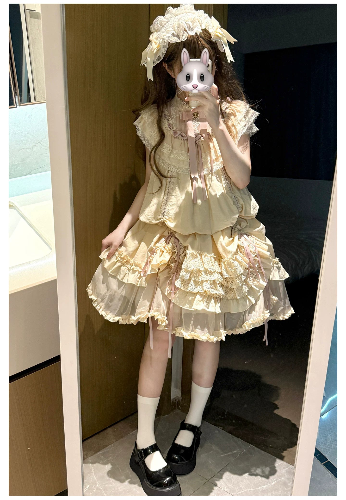 Lily's Dream - Cotton Lining Classic Lolita OP, Drawstring Liftable Hem 45539:854793