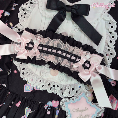 (BFM)Cheese Cat~Sweet Lolita Headband Ribbon Bow Headbands Black and Pink - Light Pink Bow  