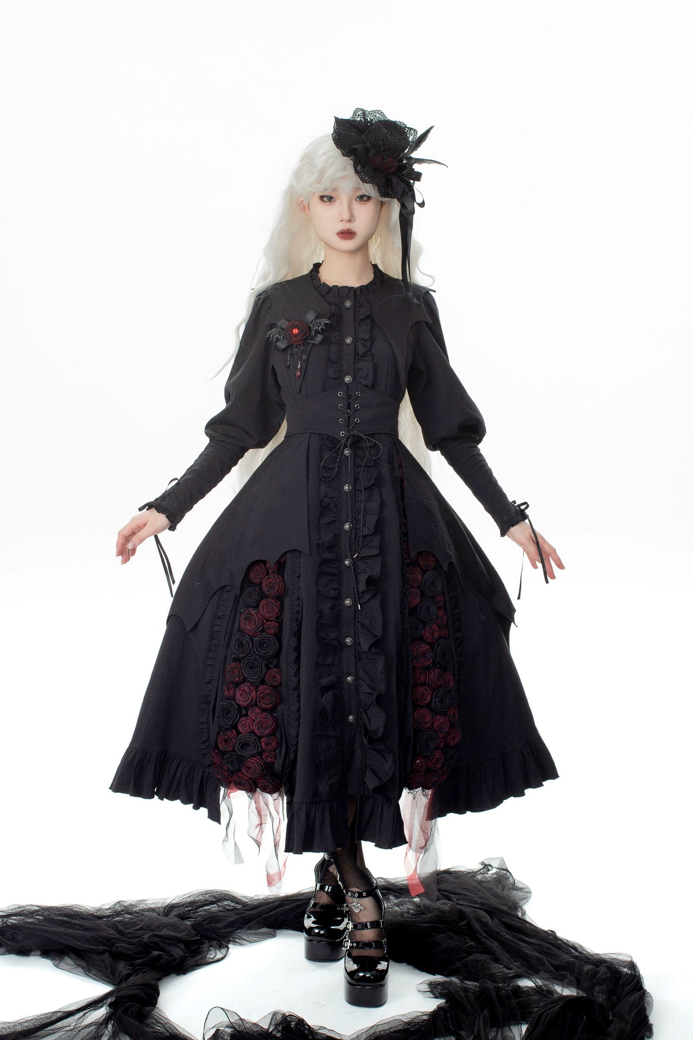 (BFM)Sweet Dreams~Vintage Gothic Rose Wedding Sweet Dream Lolita Dress Free size Black long dress 