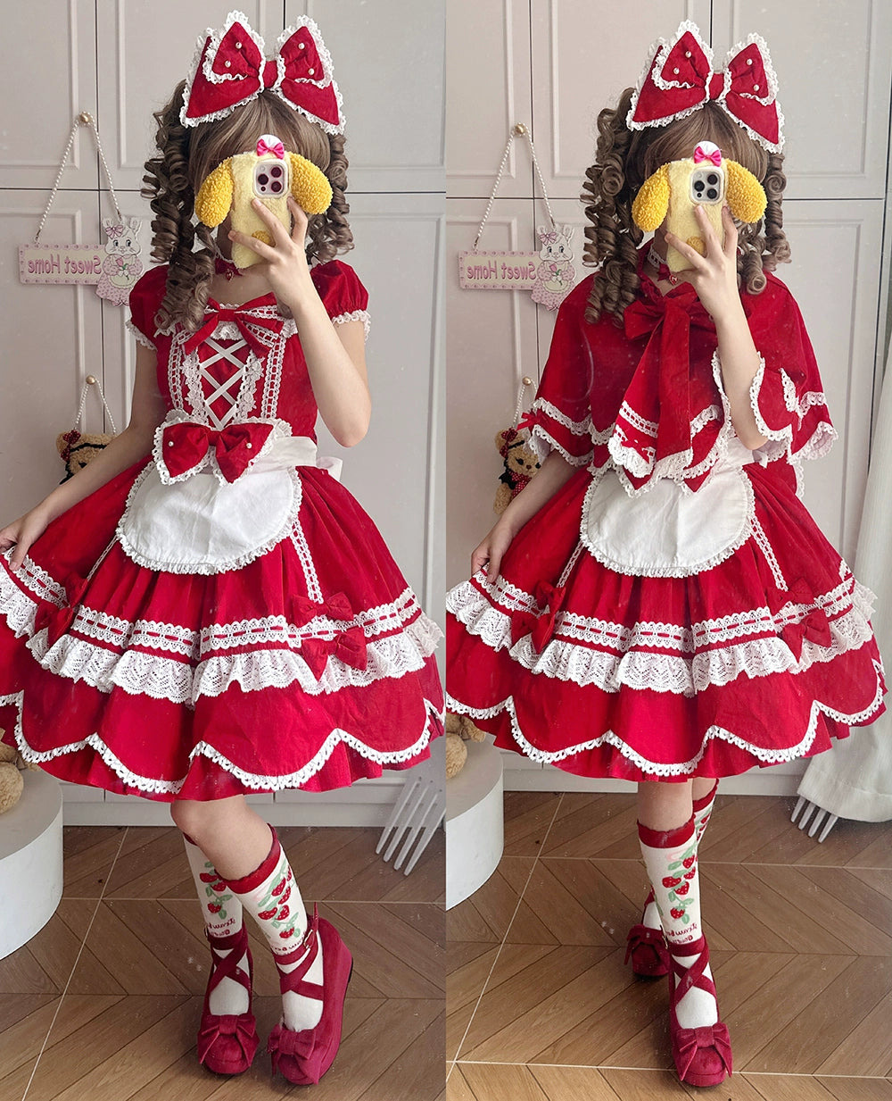 Vintage Petal Rabbit - Pure Cotton Kawaii Lolita Cape With Rabbit Ear Hood 43138:767088
