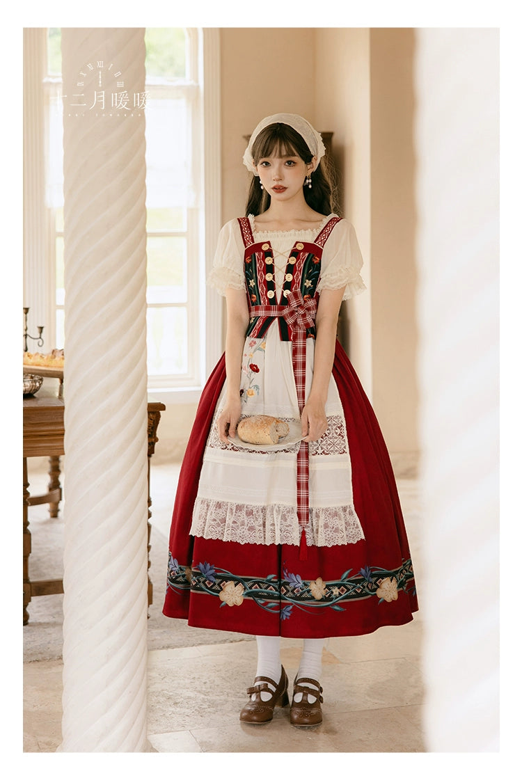 Nikki Tomorrow - Goose Pleasure - Country Lolita Red JSK Dress Apricot Shirt 38306:582516