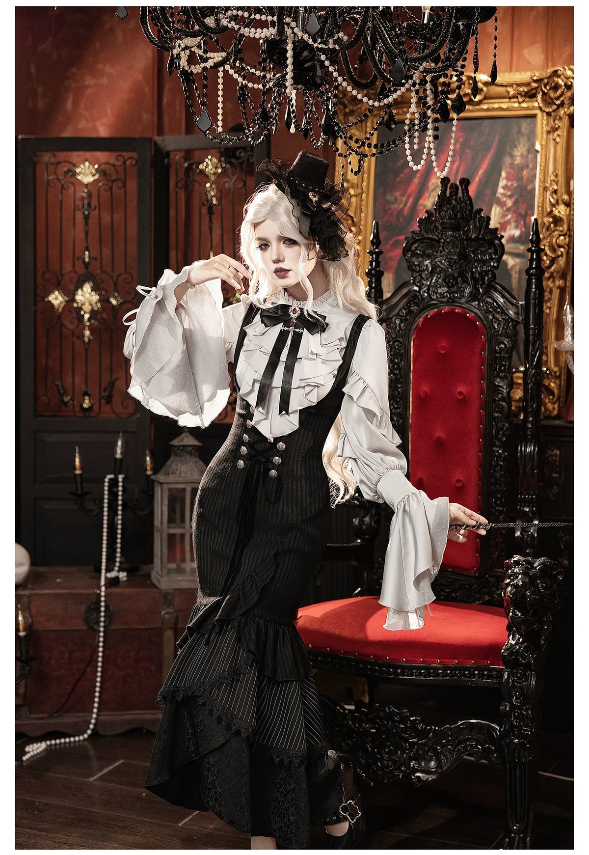 Night Crow - Elegant Gothic Lolita Blouse or Skirt Set, Irregular Hem