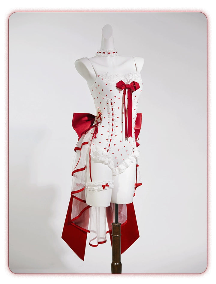 Tan Tuan~Heartbeat Melody~Red & White Lolita-Inspired Swimsuit Set 42997:761396