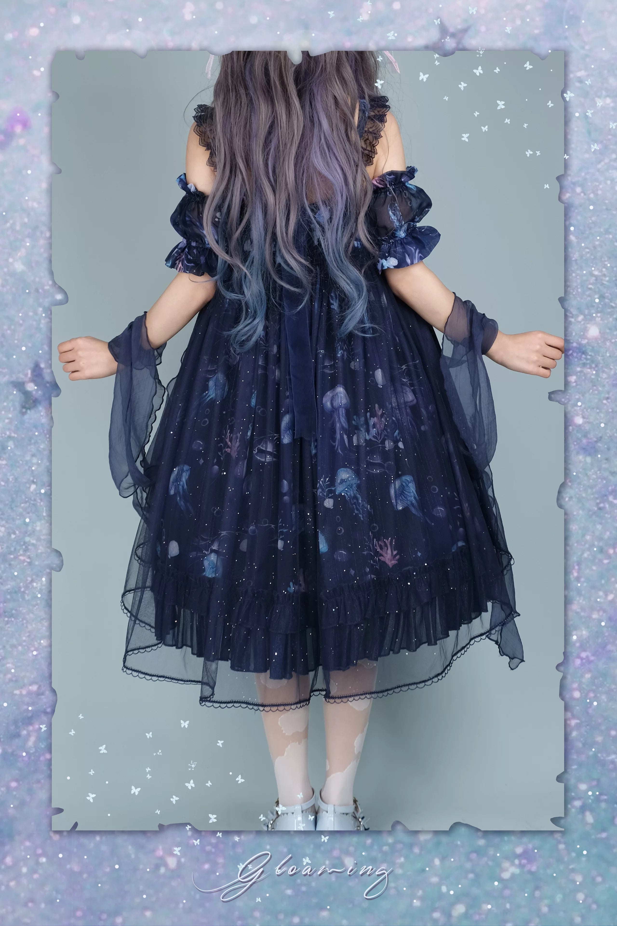 Coral Jellyfish - Sweet Lolita High-waist JSK Dress, Jellyfish & Coral Print 44906:827420