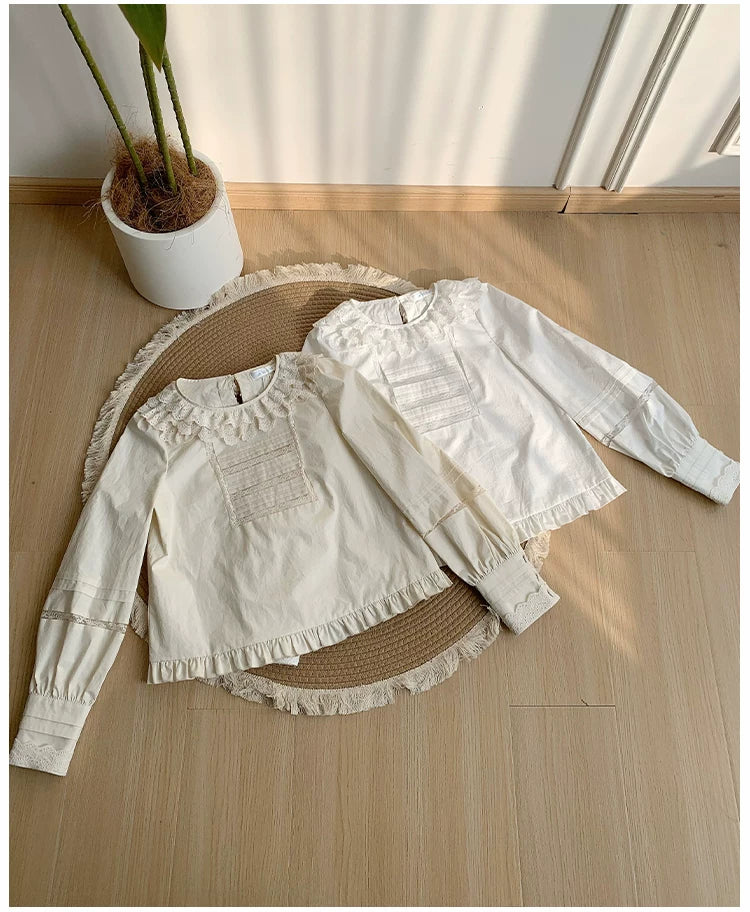Jennie - Sweet Lolita Cotton Shirt, Ruffled Round Collar