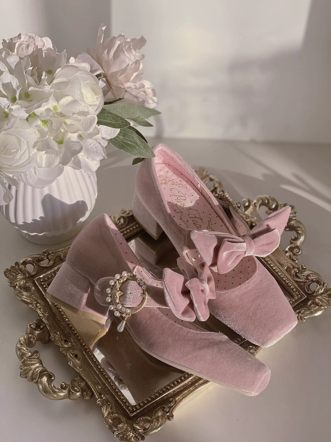 Pure tea for dream~Angel Velvet~Sweet Lolita Shoes Mid-heel Velvet Shoes   