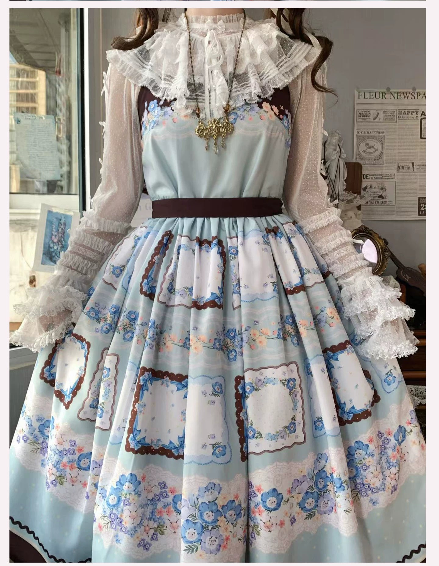 Vernal Feast - Polka Dot Lolita Blouse, Ruffled False Collar