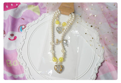 MaoJiang Handmade~Kawaii Lolita Necklace Gradient Choker Yellow heart necklace + bracelet  
