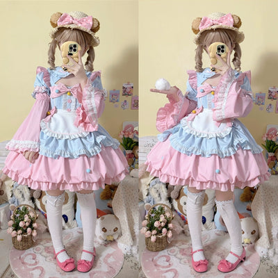 Hanguliang~Cute Maid Lolita Dress Short Sleeve Floral OP Dress   