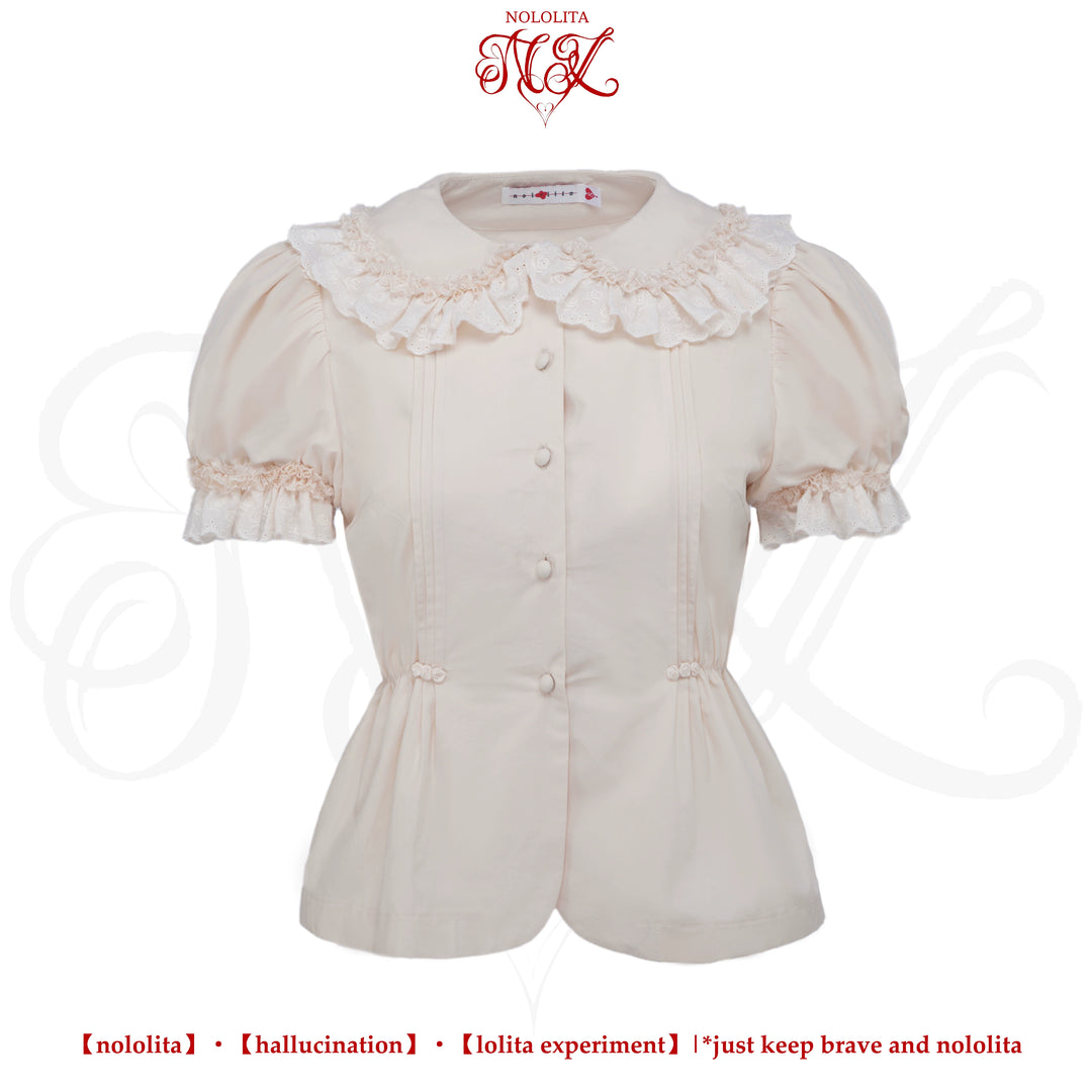 Nololita~Nightingale~Old School Lolita Shirt with Detachable Sleeves Ivory short sleeve shirt only XS