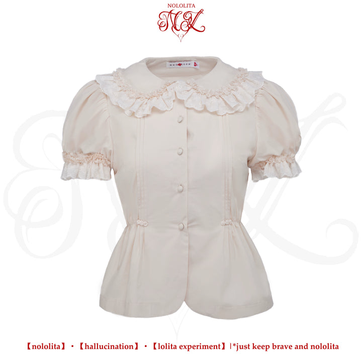 Nololita~Nightingale~Old School Lolita Shirt with Detachable Sleeves Ivory short sleeve shirt only XS