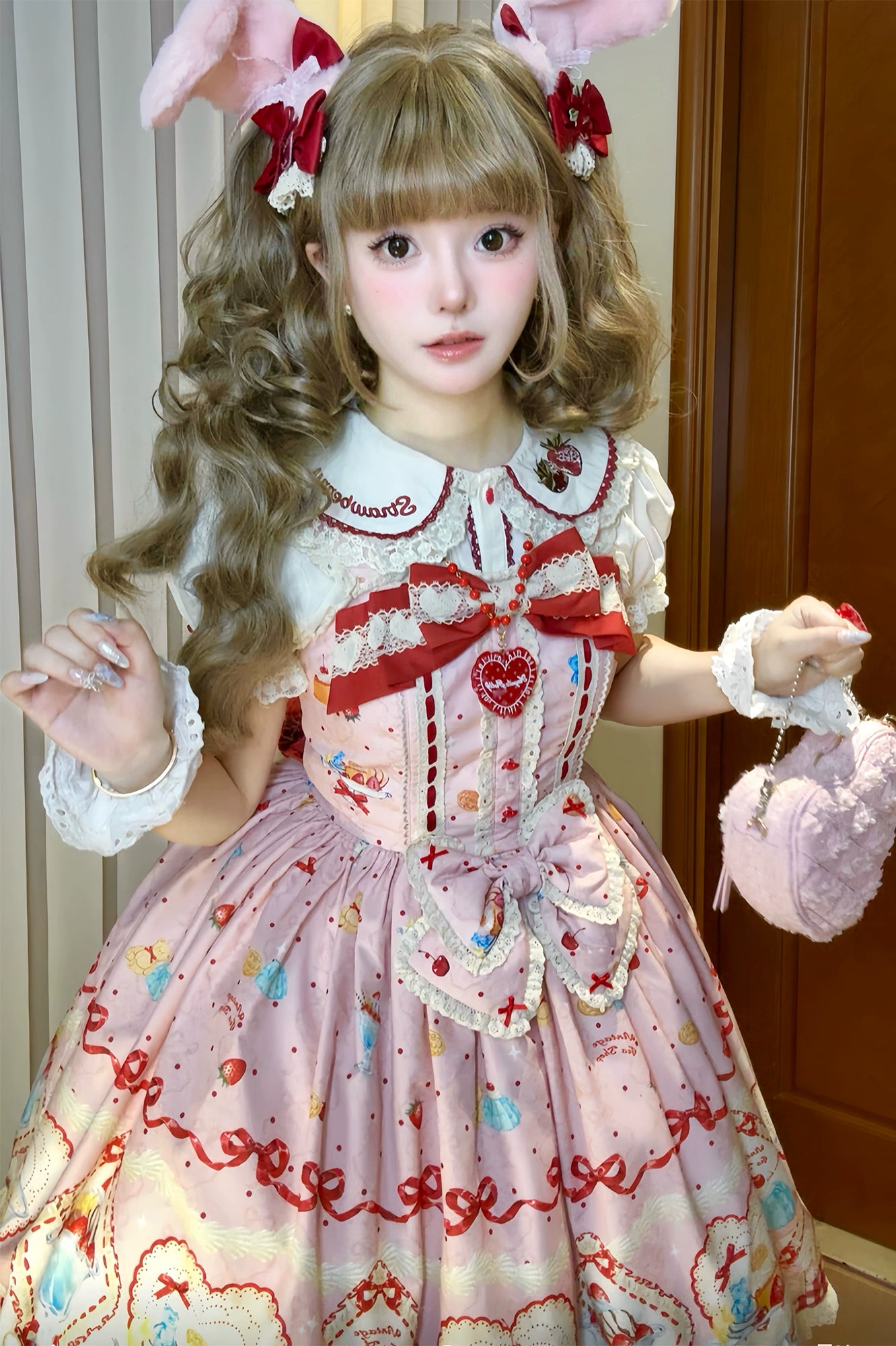 DreamWhale - Showa Dessert Showcase - Kawaii Lolita Dress Suit Pudding-Inspired JSK/Salopette