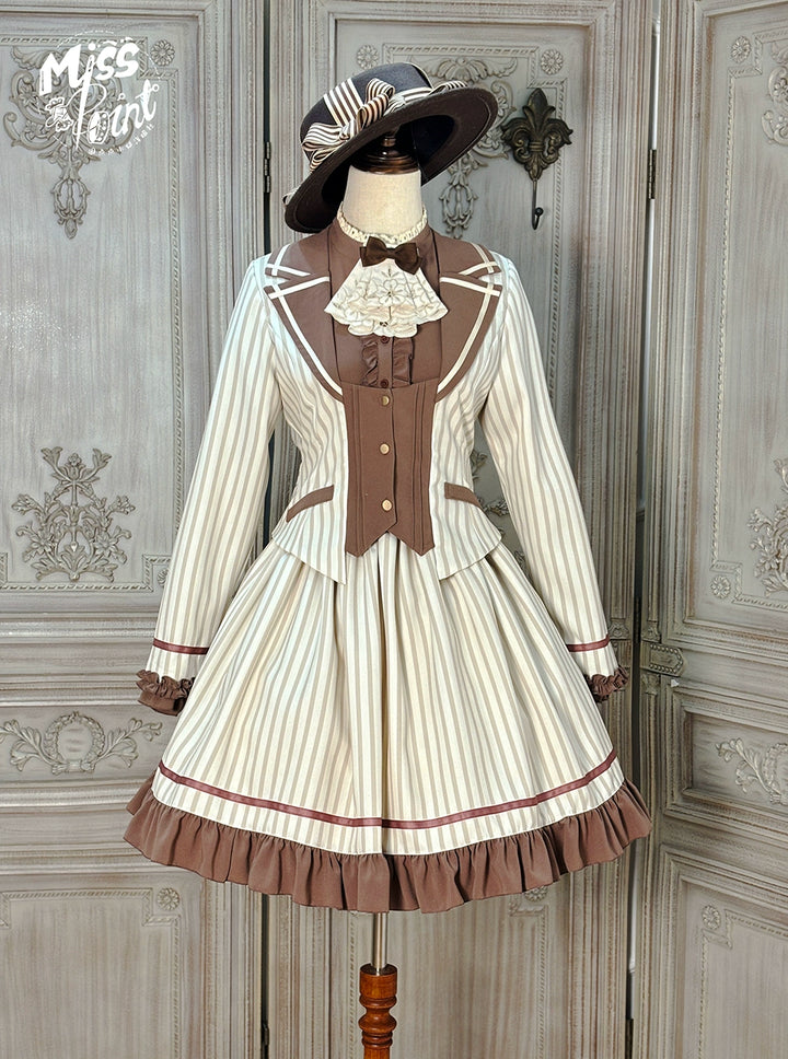 Miss Point~Classical Chocolate~Classic Lolita Jacket Elegant Striped Short Outwear