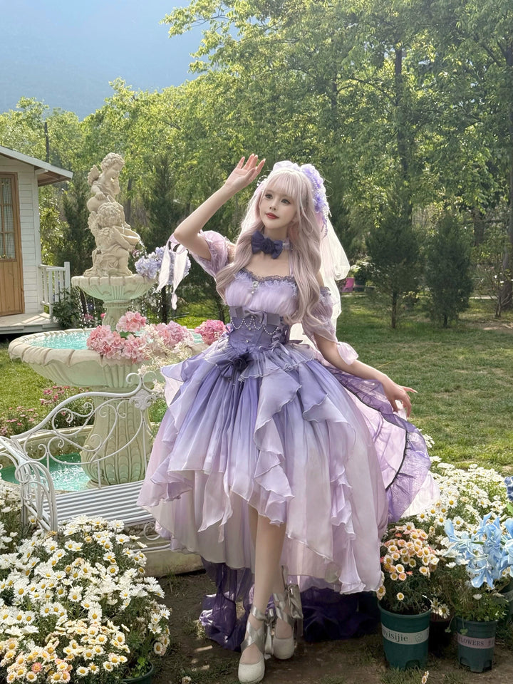 Meowing and fruity - Midsummer Dream - High-low Hem Fairy Lolita Dress Purple Single Dress - S