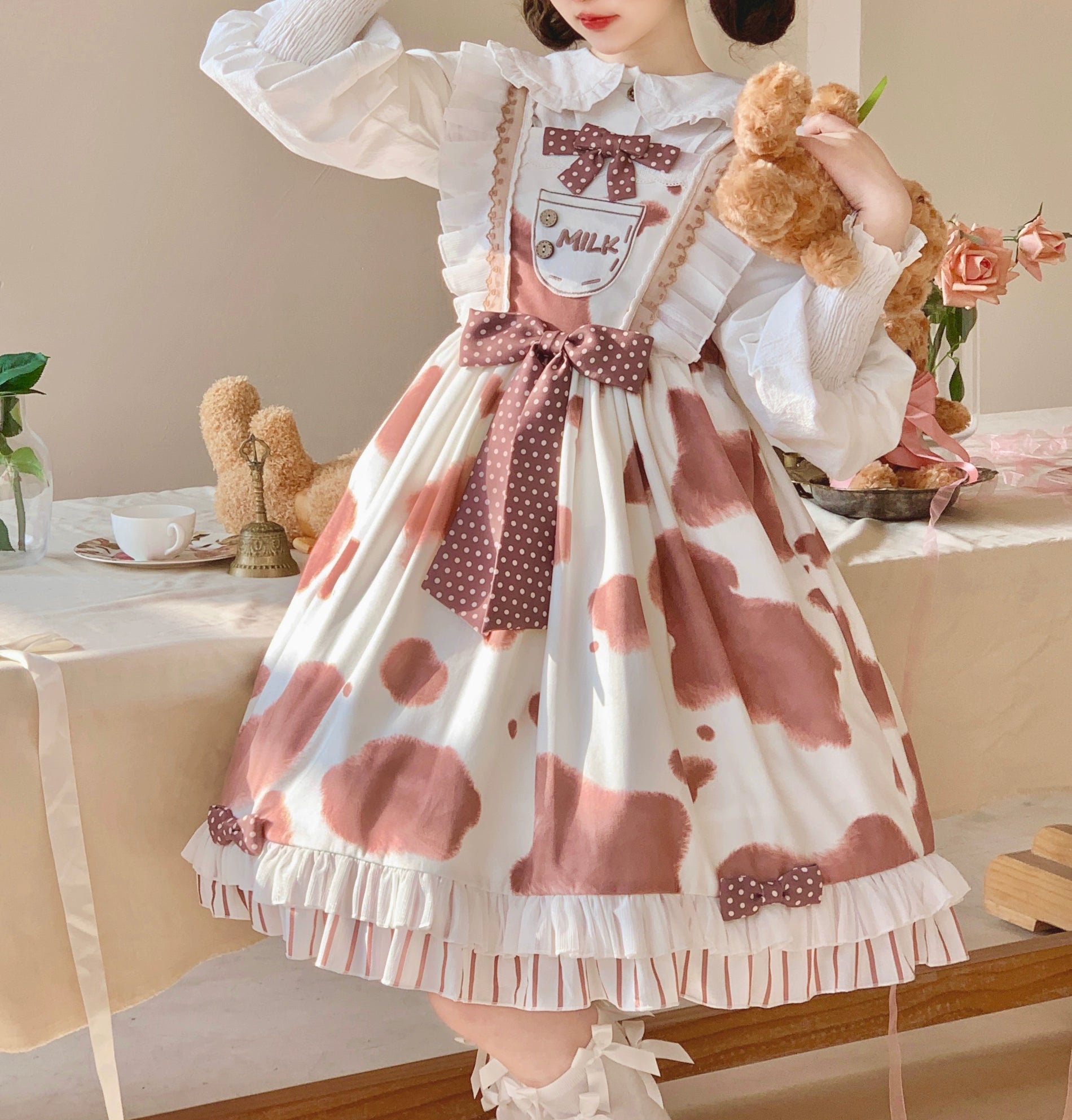 Polaris Lolita - Milky Dango - Cow Spot Kawaii Lolita JSK, Side Pockets 44304:803819