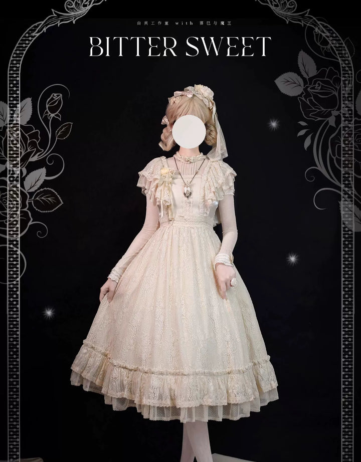 BittterSweet~Vintage Lolita OP Dress Old School Lace Long Dress OP S 