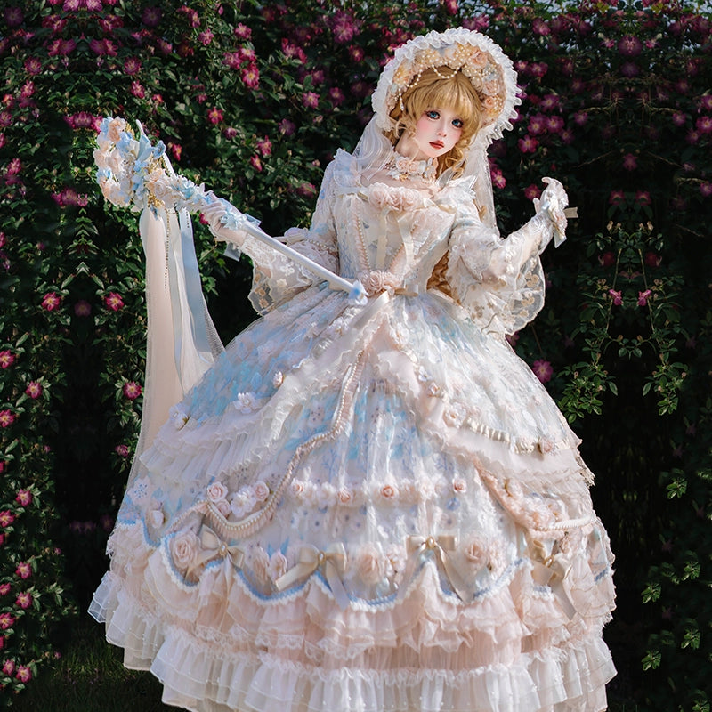 Cat Fairy~Rose Banquet~Wedding Lolita OP Dress Chiffon Princess Tea Party Dress 36940:548542