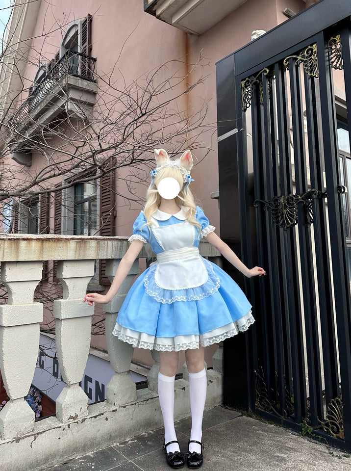 Daydream Whisper~Dream Doll~Plus Size Maid Lolita OP Suit Black and Blue Dress