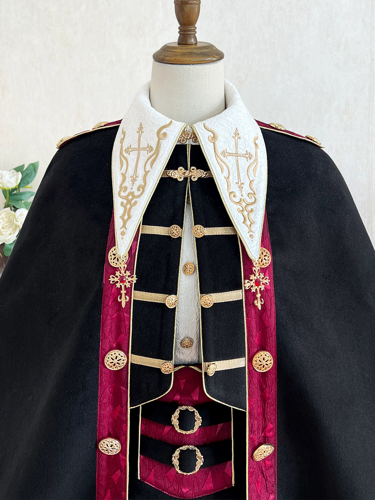 Your Princess - Vampire Youth - Ouji Lolita Bat Shaped Cape Set, Gold Embroidery & Red Accents 44054:795358