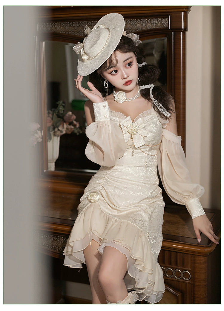 Melonshow - Chinese Style Lolita Dress - Camellia 2.0 Cheongsam Mermaid JSK jsk only S champagne