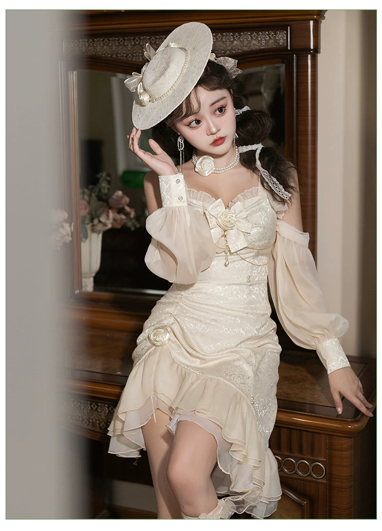 (BFM)Melonshow~Chinese Style Lolita Dress~Camellia 2.0 Cheongsam Mermaid JSK jsk only S champagne