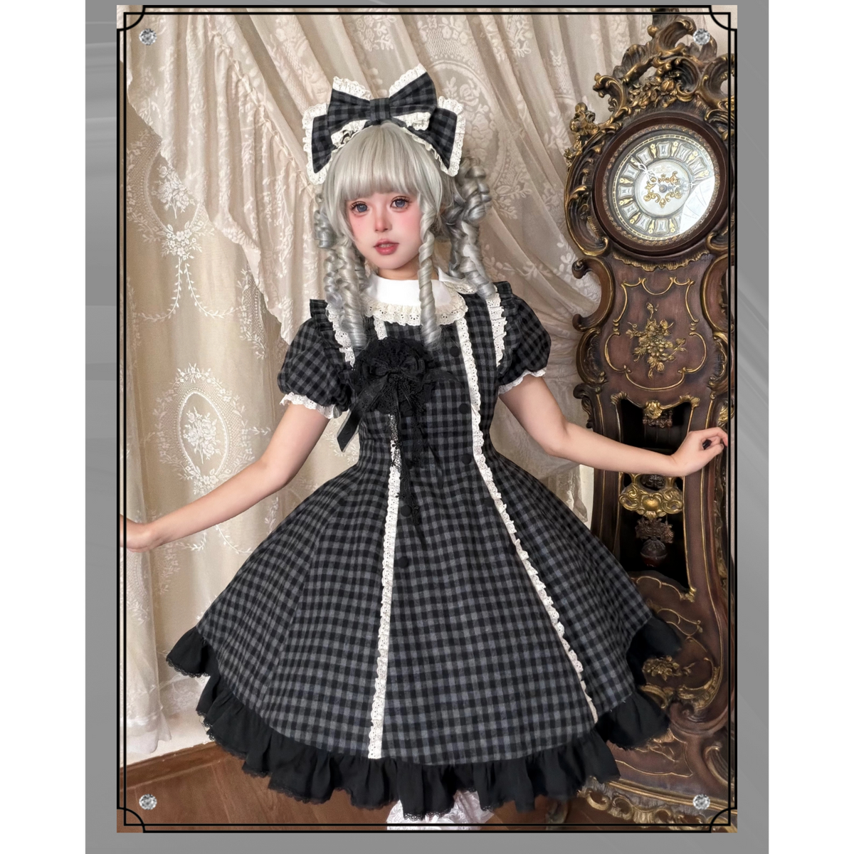 Overseas Letter - Cotton Old School Lolita OP Dress, Gingham & Stripe Patterns 45918:868163