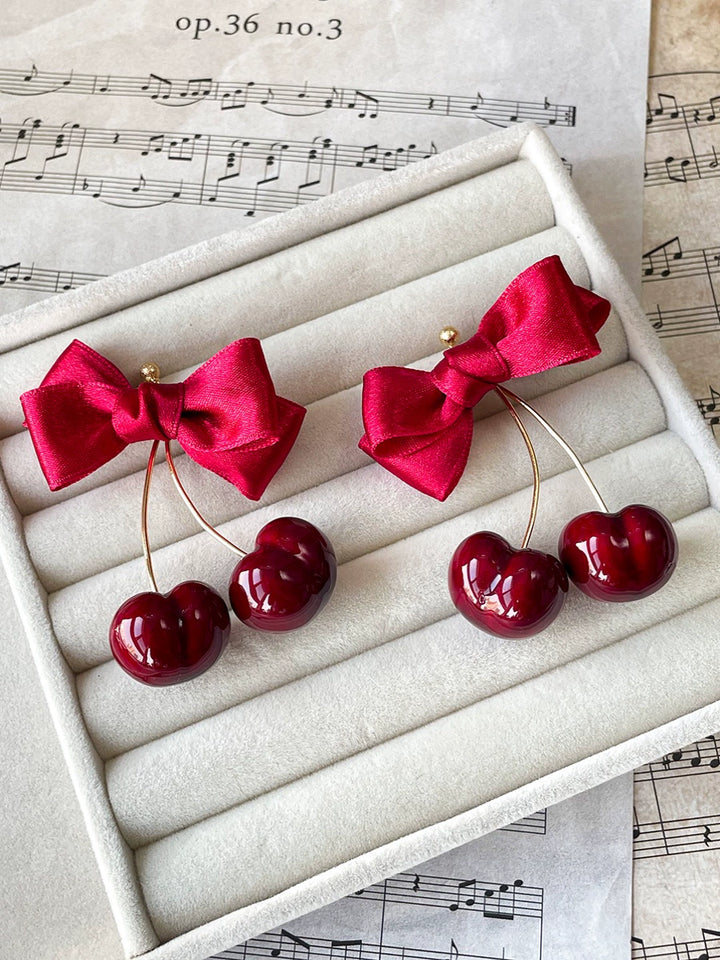 Cornnn~Sweet Lolita Earrings Wine Red Cherry Earrings   