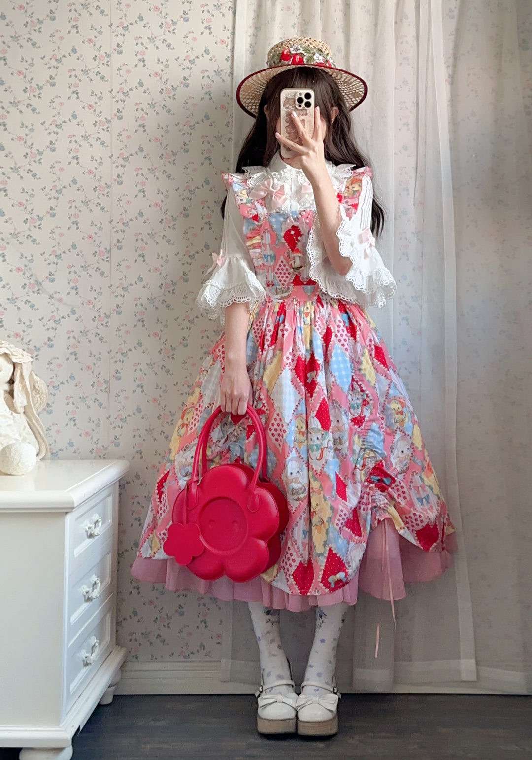 Vcastle~Sweet Crepes~Sweet Lolita Shirt with Princess Sleeves and Bow Chain